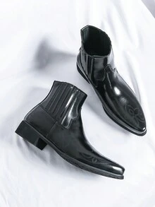 Western Cowboy Embroidered & Burned Pattern Chelsea Boots For Men, Business Casual - Black - View 5