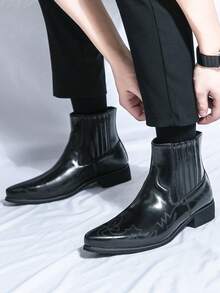 Western Cowboy Embroidered & Burned Pattern Chelsea Boots For Men, Business Casual - Black - View 7