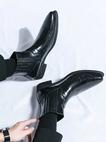 Western Cowboy Embroidered & Burned Pattern Chelsea Boots For Men, Business Casual - Black - View 8