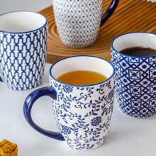 6 Pcs / 12 Pcs Ceramic Dinnerware - 24 Oz Cereal Bowls And 16 Oz Coffee Mugs Sets - Service For 6 - Valentine's Day, Christmas, Parties, Weddings, Housewarming - Vintage Blue - 藍白色 - 查看 5