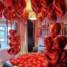 18inch 10pcs Heart-Shaped Foil Balloons, Red, Gold, Pink, Rose Gold, Silver, Multi-Colored Options, Suitable For Valentine's Day, Singles Party, Christmas Decoration, Wedding, Proposal, Bridal Shower, Anniversary, Birthday Party, Party Decor, Christmas - 10 Love Hearts - View 2