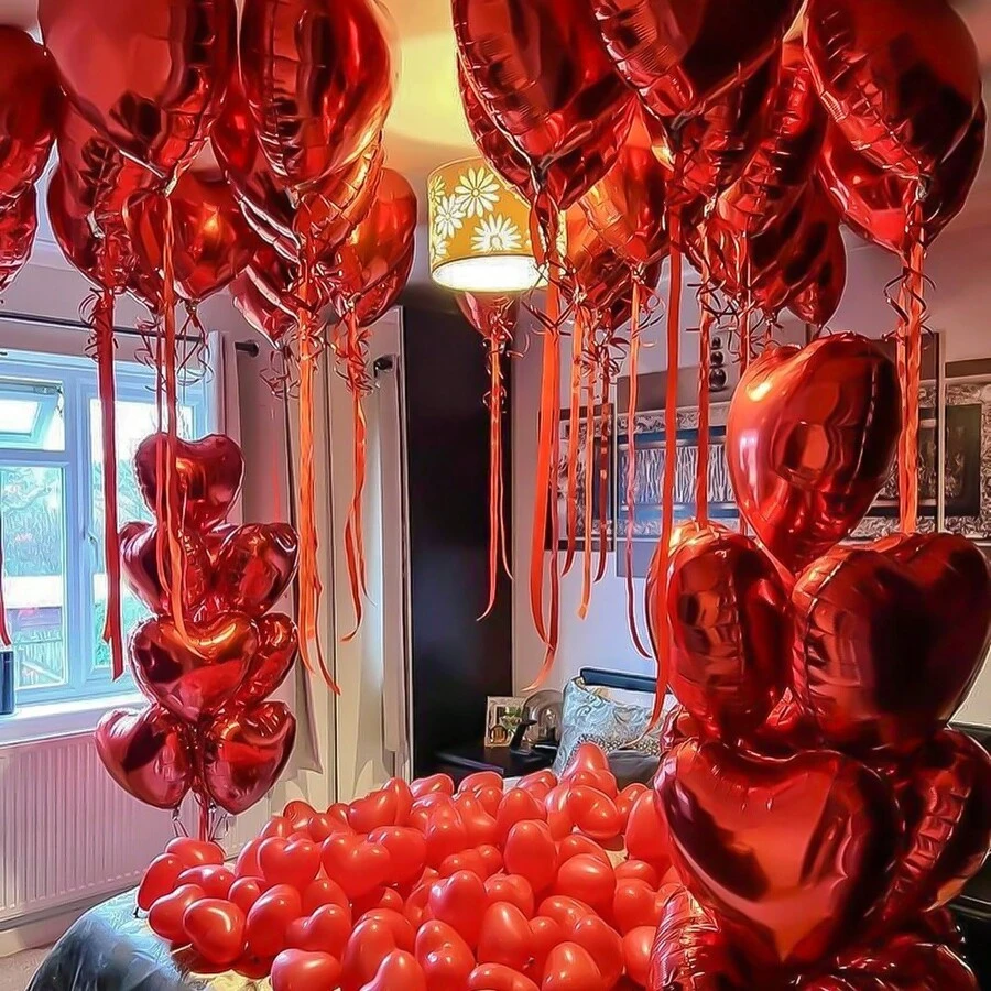 18inch 10pcs Heart-Shaped Foil Balloons, Red, Gold, Pink, Rose Gold, Silver, Multi-Colored Options, Suitable For Valentine's Day, Singles Party, Christmas Decoration, Wedding, Proposal, Bridal Shower, Anniversary, Birthday Party, Party Decor, Christmas