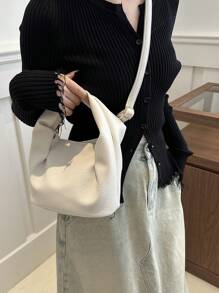 Bolso de mano de moda para mujer, bolso de tela con bloqueo de color elegante, plisado suave con correa para el hombro larga para usar como bandolera o al hombro, monedero pequeño de unicolor claro