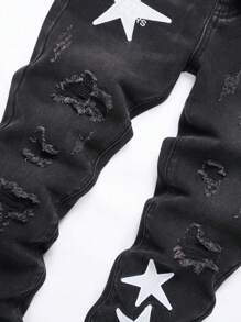 Teen Boy Star Print Distressed Washed Denim Jeans - Black - View 3