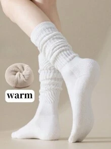 1/2/3双装女士加厚保暖袜,时尚配色,中筒长度,褶皱设计,JK风格宽松袜,秋冬袜,纯色,时尚百搭,宽松袜,毛圈内衬运动袜,舒适保暖 - 彩色 - 查看 6
