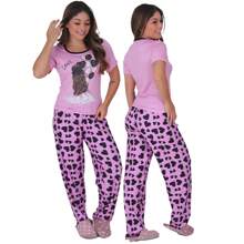 Virginia Short Sleeve Plush Suede Pajamas - Pink - View 1