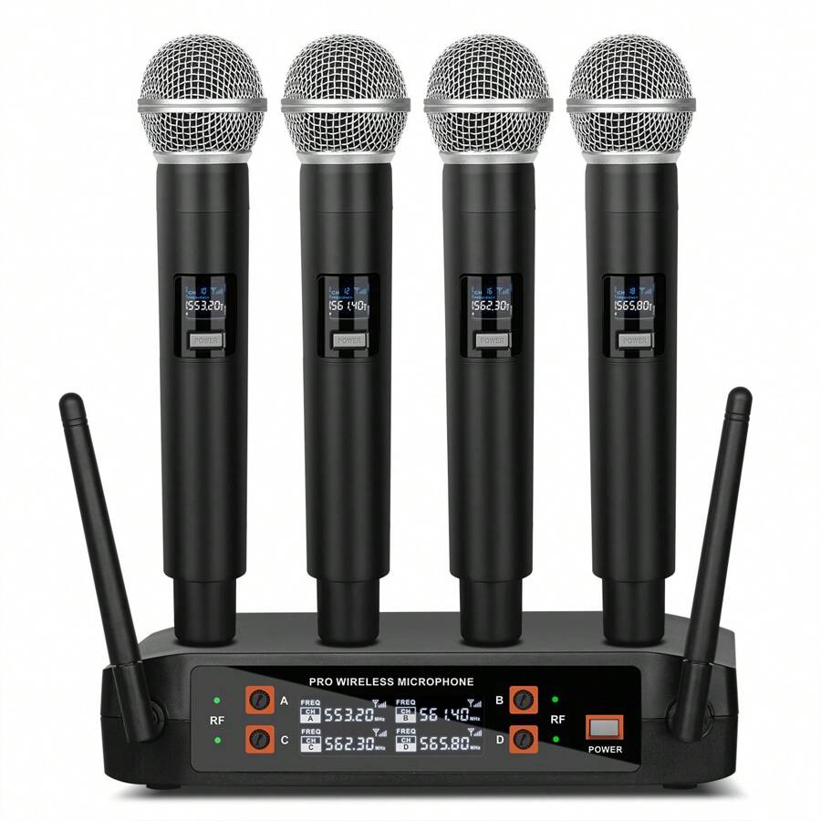 DEPUSHENG DX4 4 Channels Wireless Microphone Professional Karaoke Handheld System For Home Karaoke, Meeting, Party,  DJ, Wedding, Home KTV Set - US A Type Plug(110-127V) - View 1