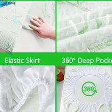1入防水竹床墊套,6至14吋深口袋,冷卻透氣柔軟,無噪音床墊保護套,適合嬰兒,孕婦和老年人使用 - 綠色 - 查看 2