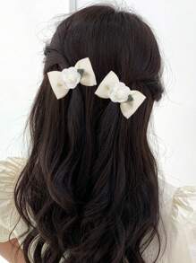 2 件山茶花蝴蝶结发夹，适合女士女孩，漂亮布艺蝴蝶结发夹配饰，适合日常万圣节爪夹发夹发夹