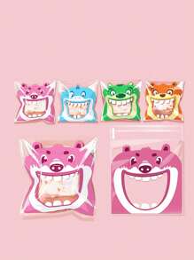 100 piezas Bolsas de plástico surtidas para galletas y aperitivos con diseño de monstruo de boca grande de dibujos animados, 7cm/10cm/14cm