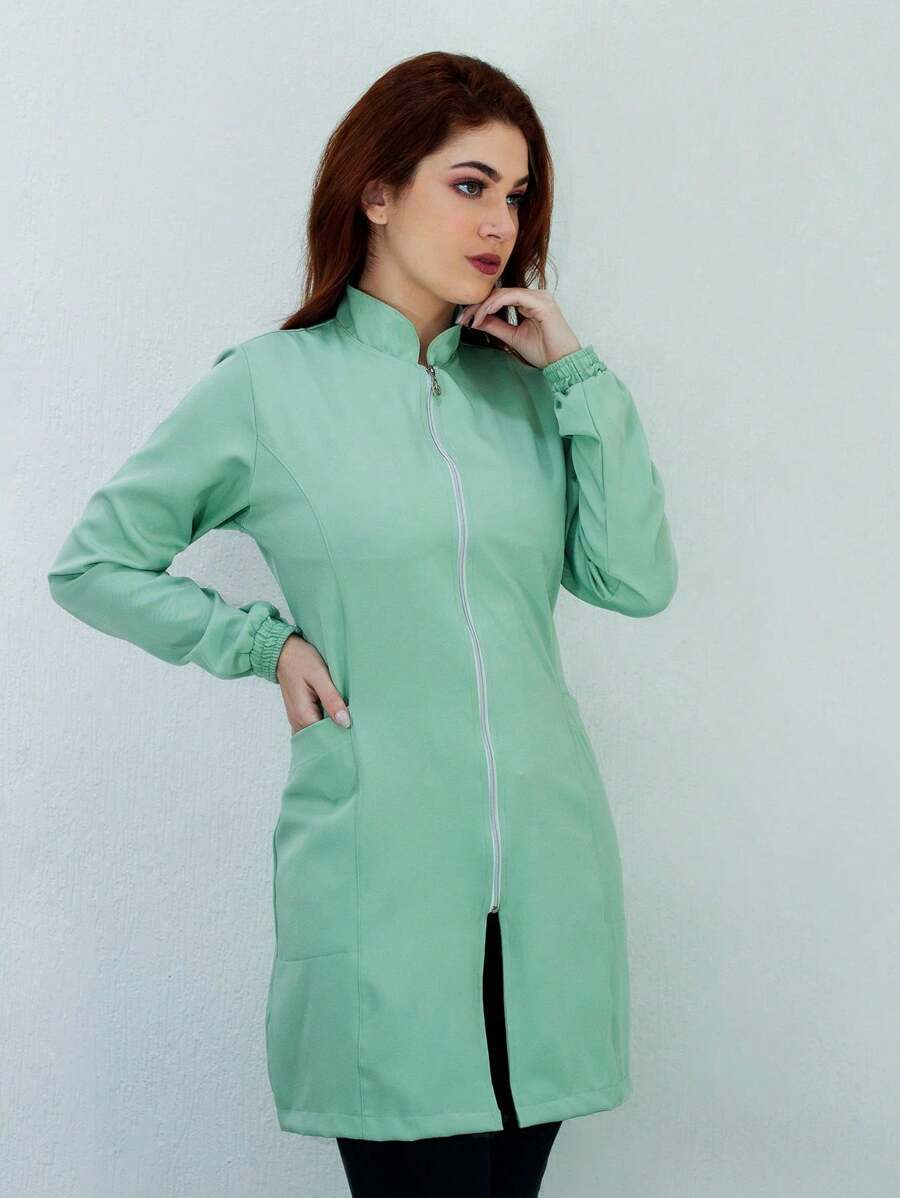 Women's Priest Collar Lab Coat - 綠色 - 查看 1