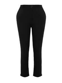 Women High Waist Black Cigarette Trousers Black Causal Pant - 黑色 - 查看 6