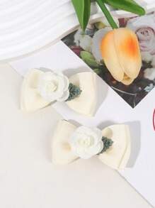 2 件山茶花蝴蝶结发夹，适合女士女孩，漂亮布艺蝴蝶结发夹配饰，适合日常万圣节爪夹发夹发夹