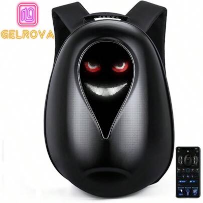 Gelrova Grimace LED Backpack, Hardshell Bike Helmet Riding Backpack, Motorbike Pack For Half- Face Motorcycle And Cycling Helmet, Sea Heart 17in