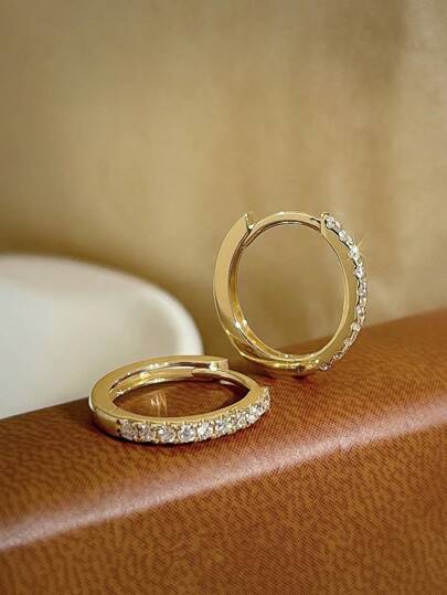 1 对时尚小众锆石微镶嵌奢华环状耳环，百搭优雅高端简约耳环配件（直径：1 厘米/0.39 英寸）