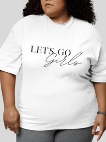 T-Shirt Women's Plus Size Print Let's Go Girls Premium - White - View 2