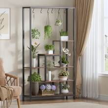 FXLTSBL Support pour plantes d'intérieur, étagère pour plantes à 5 niveaux avec 10 crochets en S, support pour plantes de 180 cm de haut, étagère à fleurs en métal pour balcon intérieur, sol, escaliers à fleurs, salon - Tabac - Voir 2