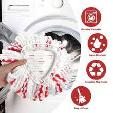 3个拖把头替换装，清洁力提升40%，适用于O-Cedar/Viledo Easy Wring单桶旋转拖把系统，深度清洁，超细纤维材质，可机洗（无需水桶） - 紅色 - 查看 6