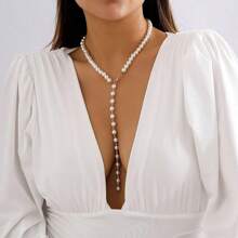 1pc Y-Shaped Faux Pearl Versatile Beaded Long Tassel Necklace/Sweater Chain