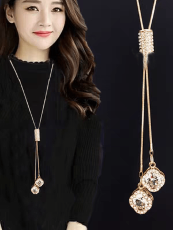 1 peça Colar longo moda liga de zinco decoração de strass colar em y para mulheres para decoração diária
