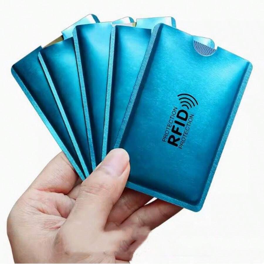 RFID 屏蔽卡夹套装，适用于信用卡、身份证和护照，铝箔磁卡保护套 - 藍色 - 查看 1