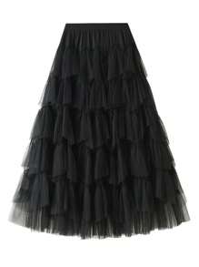 1 件全新蛋糕裙薄纱裙薄纱拼布婚纱新娘派对蓬松衬裙万圣节情人节 - 黑色 - 查看 1