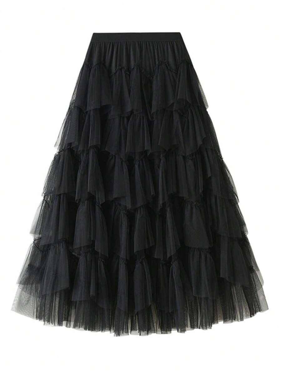 1 件全新蛋糕裙薄纱裙薄纱拼布婚纱新娘派对蓬松衬裙万圣节情人节 - 黑色 - 查看 1