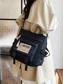 Fashionable Color Block Shoulder Crossbody Tote Bag Large Capacity Multi-Purpose Messenger Bag For Women - Black - View 6