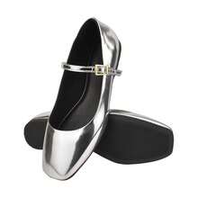 Women's Mary Jane Doll Shoes Square Toe Bold Comfortable Flat Strap And Buckle Silver - Bạc - Xem 2