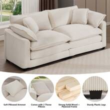 Corduroy Loveseat Couch,Modern 2 Seater Cloud Couches For Living Room,Modular Sectional Cloud Sofas With Deep Seat,Large Love Seat For Small Spaces,Apartment,Office. (Beige, 2 Seater) - 米色 - 查看 4