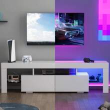 Furniwell TV Stand For TV Up To 70",Entertainment Center With LED Lights - trắng - Xem 4