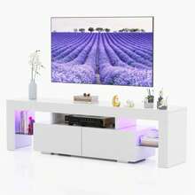 Furniwell TV Stand For TV Up To 70",Entertainment Center With LED Lights - trắng - Xem 5