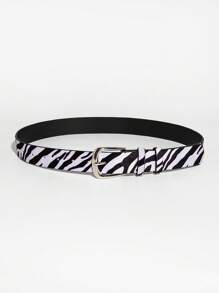 1pc Women's Square Buckle Retro Zebra Stripe Leather Belt, Suitable For Autumn & Winter Daily Wear Halloween Summer, School Fall, Autumn, Halloween - Black and White - View 3