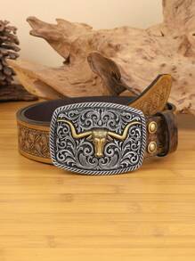 1pc Women's Casual Retro Floral Pattern Western Style Belt