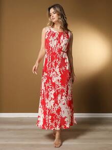 Women's Printed Dress - Đỏ - Xem 2