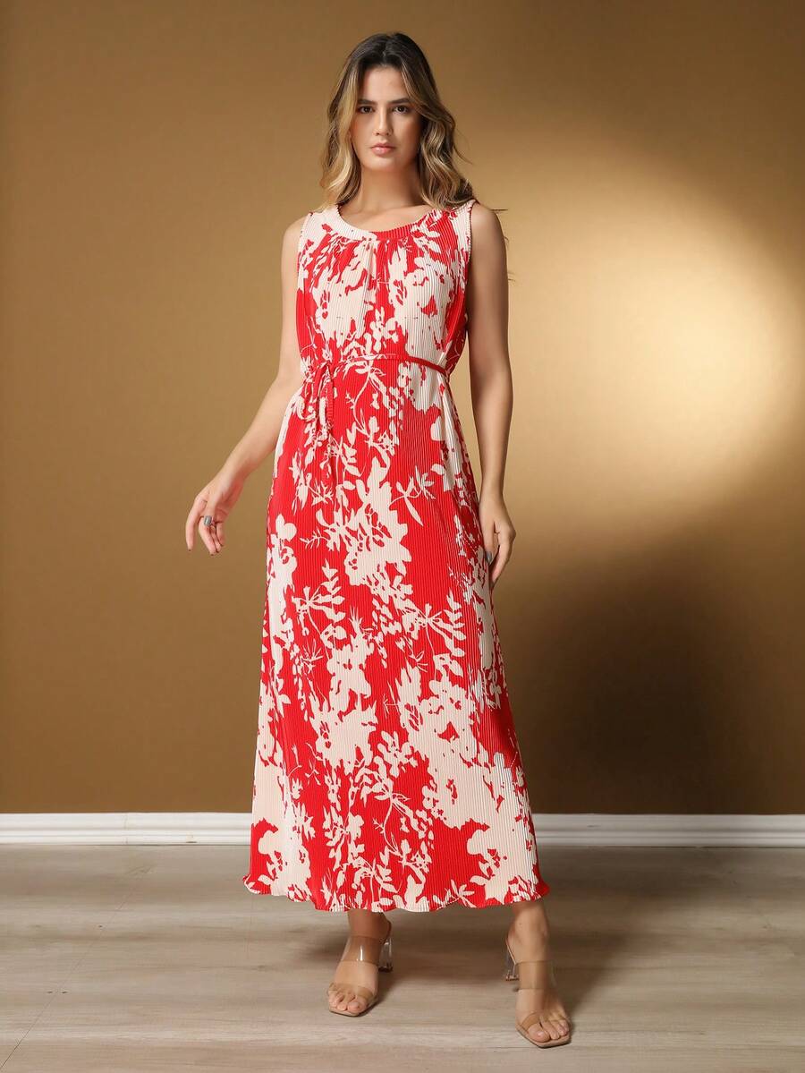 Women's Printed Dress - Đỏ - Xem 1