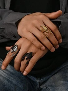 1pc Stainless Steel 18K Gold Plated Punk Mechanical Style Helmet Pattern Ring Men's Rings Summer Jewelry - Ring - View 1