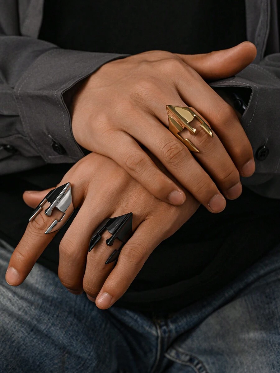 1pc Stainless Steel 18K Gold Plated Punk Mechanical Style Helmet Pattern Ring Men's Rings Summer Jewelry - Ring - View 1