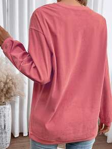 草莓粉色圣诞快乐雪尼尔刺绣绳褶落肩运动衫，长袖上衣