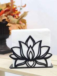 1pc Hollow Flower Design Tissue Box Holder, Stainless Steel Iron Tissue Paper Dispenser For Kitchen Countertop, Christmas Snowflake And Butterfly Pattern Tabletop Tissue Box Stand For Home, Kitchen, Dining Room, Party - Black - View 11