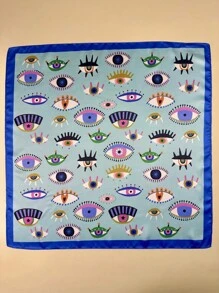 1pc Women's Y2K Eye Print Elegant Satin Scarf, Neckerchief, Headscarf, Hair Accessory, Valentine's Day Gift - Multicolor - View 4