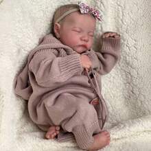 45CM 18inch Sleeping Reborn Baby Doll Newborn Baby Lifelike Real Soft Full Vinyl Body With Hand Painted Hair High Quality Birtgday Doll For Kids - 棕色 - 查看 1