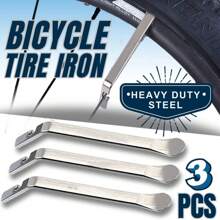 3-Piece Bicycle Tire Iron Spoon Set - Tire Repair Tool Kit With Heavy-Duty Metal Steel Bars For Changing Bike Tires - Silver - View 6