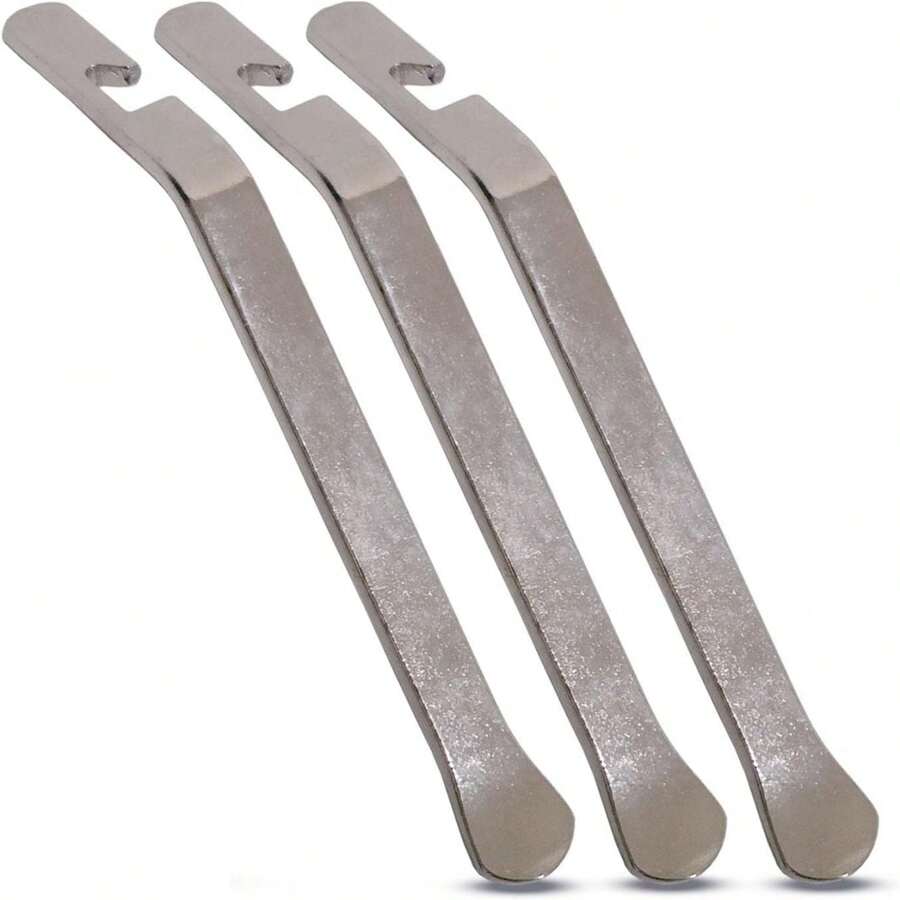 3-Piece Bicycle Tire Iron Spoon Set - Tire Repair Tool Kit With Heavy-Duty Metal Steel Bars For Changing Bike Tires - Silver - View 1