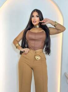 Women's Strapless Cropped Corset - Rỉ Nâu - Xem 2