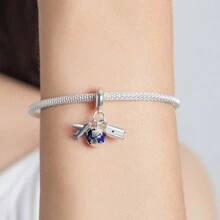bamoer 1 PC 925 Sterling Silver Blue Traveling Airplane Charm Bead Stars Moon Pendant Fit Women DIY Bracelet Necklace Fine Jewelry - Silver - View 4
