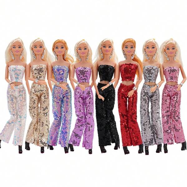 Suitable 11.5 Doll Fashion Accessories 6 Pieces/Set :1 Coat, 1 Pair Of Pants, 2 Earrings, 1 Bracelet, 1 Pair Of Shoes (Not Including Doll) Surprise,Home Decoration