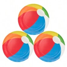 Beach Volleyball & Pool Theme Disposable Tableware Set, Includes 7/9 Inch Beach Volleyball Paper Plates, Beach Volleyball Party Decorations Suitable For Birthday Party, Picnic, Pool, Volleyball Party,Christmas - Multicolor - View 6