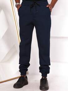 West Route Men's Skinny Jogger Sweatpants With 3 Pockets - Navy Blue - View 4