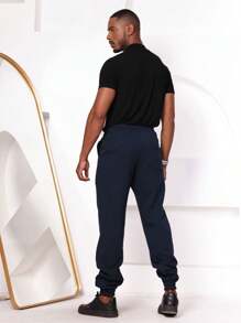 West Route Men's Skinny Jogger Sweatpants With 3 Pockets - Navy Blue - View 2